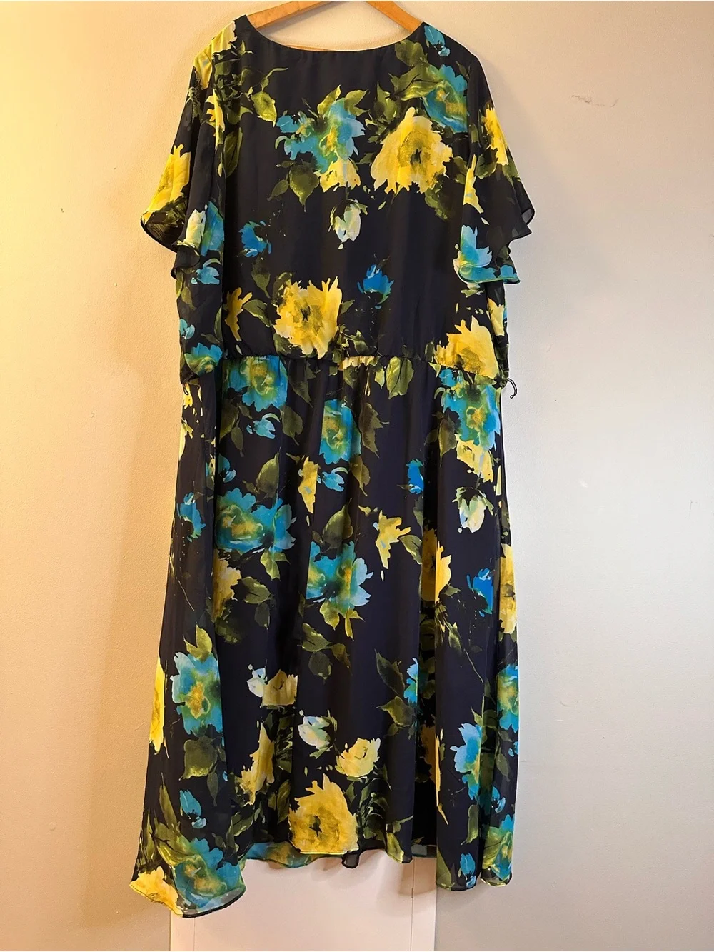 Blair Black Floral Midi Dress with Yellow & Teal Bloom
